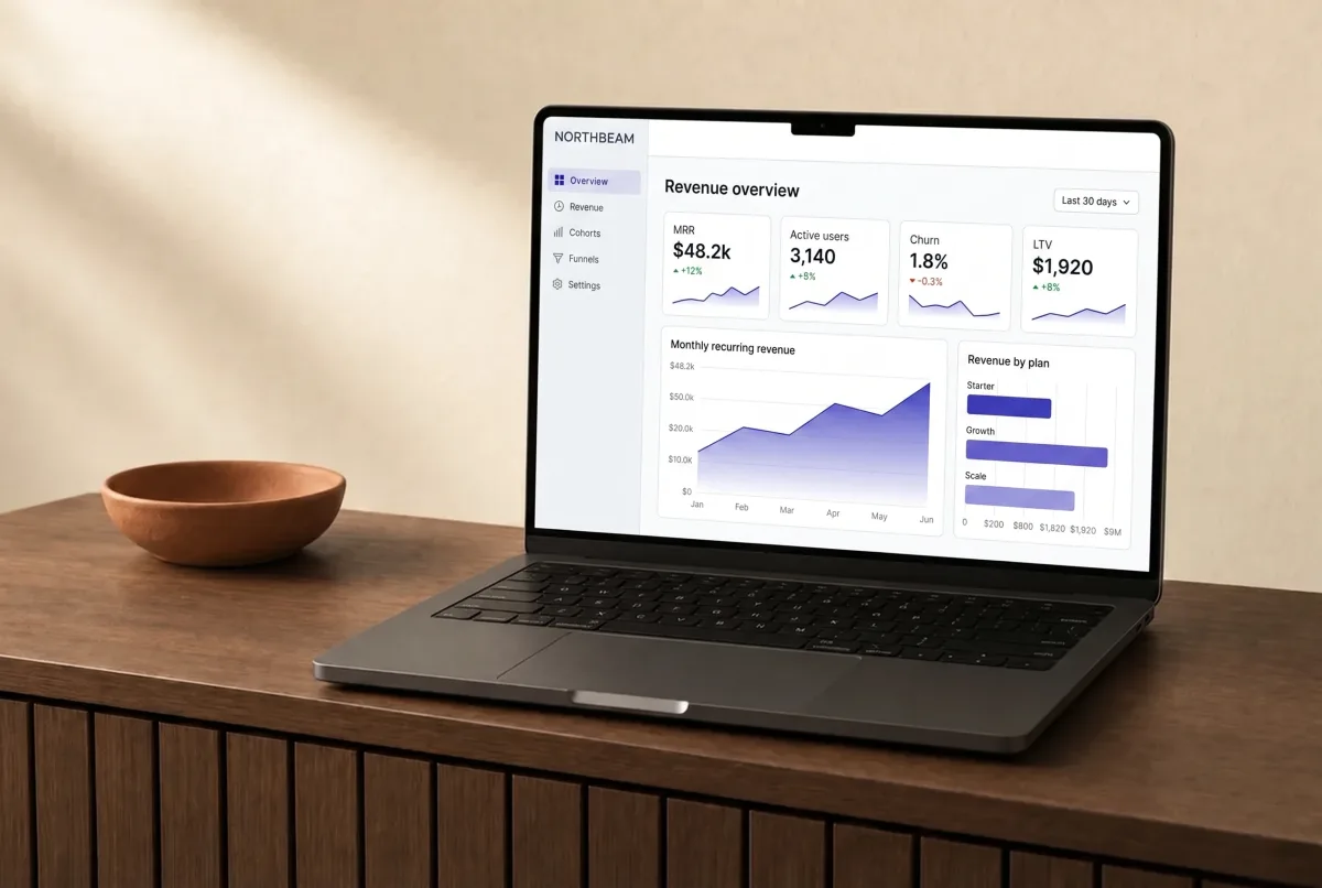 A SaaS analytics dashboard on a laptop