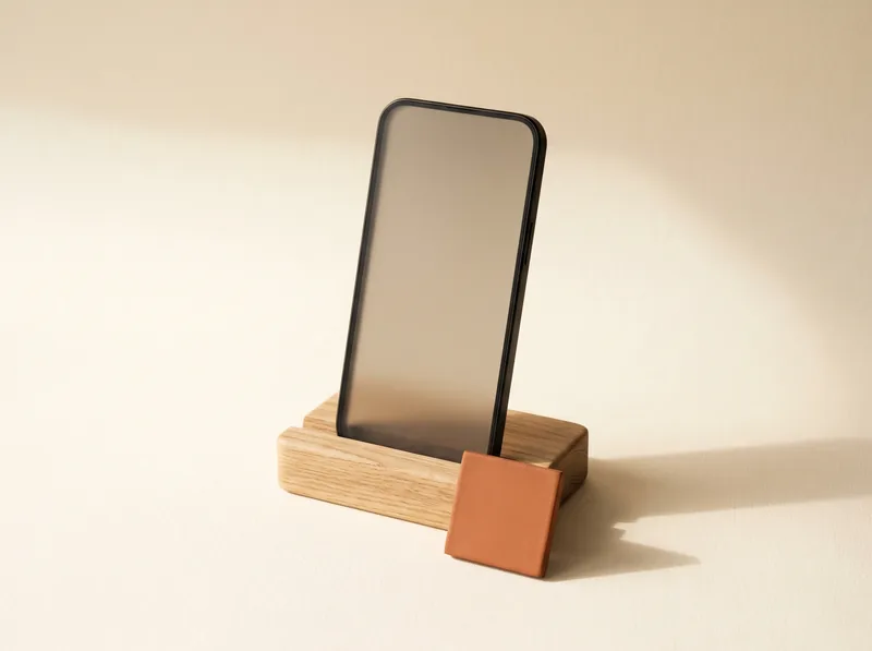 Smoked glass slab resting in an oak dock beside a terracotta tile
